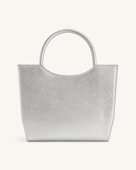 Leah Metallic Pleating Medium Top Handle Bag - Silver