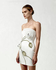 Orchid Appliqu¨¦ Strapless Dress - White