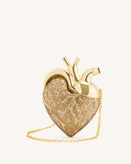 Maren Artificial Crystal Heart Shaped Bag - Gold