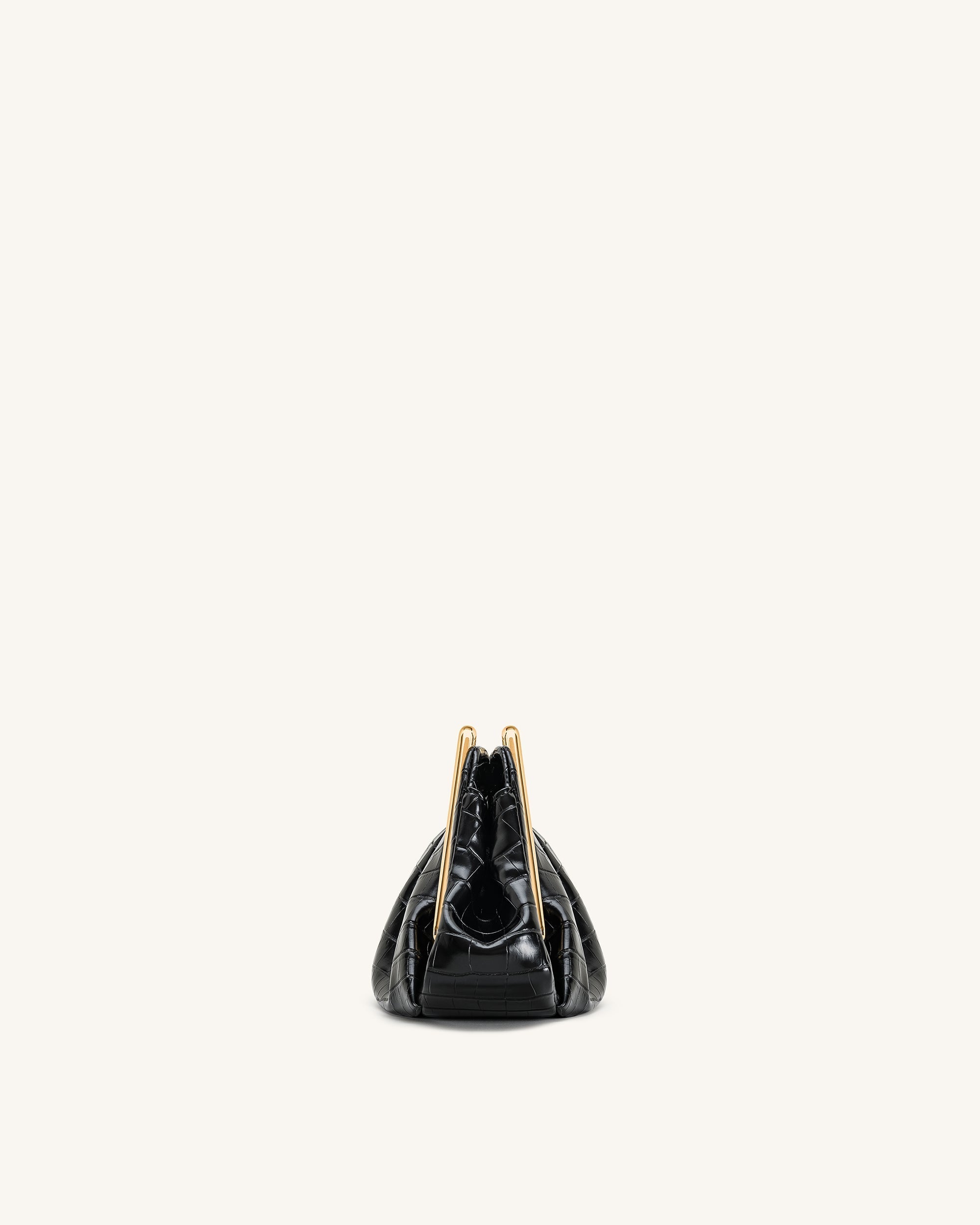 Lila Faux Croc-Effect Metal Frame Clutch - Black