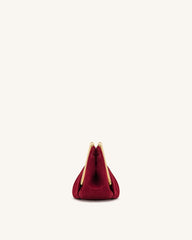 Lila Faux Suede Metal Frame Clutch - Red