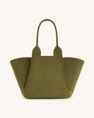 Cara Faux Suede Tote Bag - Dark Olive
