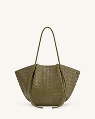 Nala Wide Weave Texture Tote Bag - Olive Green