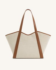 Kiana Large Capacity Tote Bag - Brown Canvas