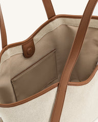 Kiana Large Capacity Tote Bag - Brown Canvas