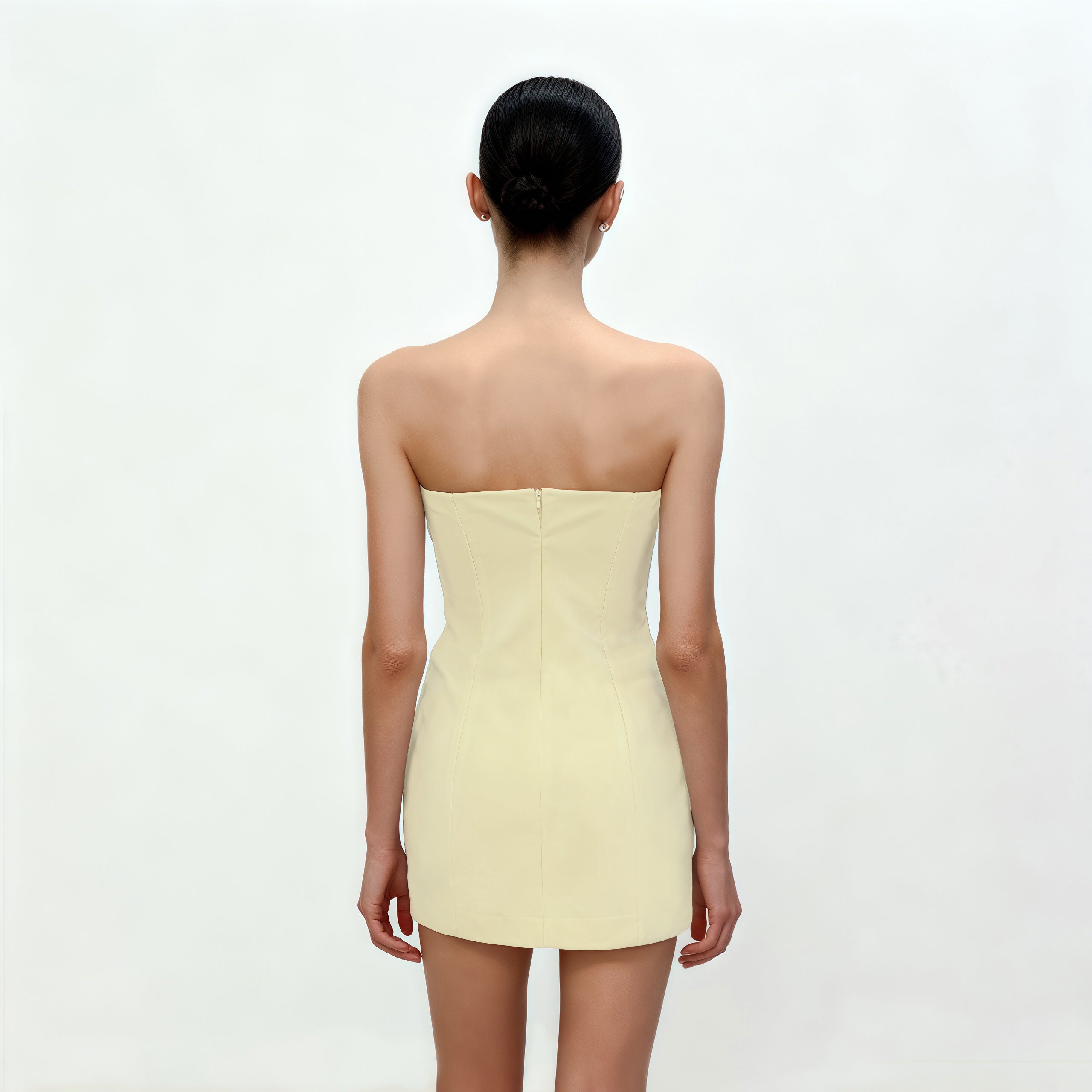 3D Floral Appliqu¨¦ Strapless Mini Dress - Yellow