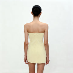 3D Floral Appliqu¨¦ Strapless Mini Dress - Yellow
