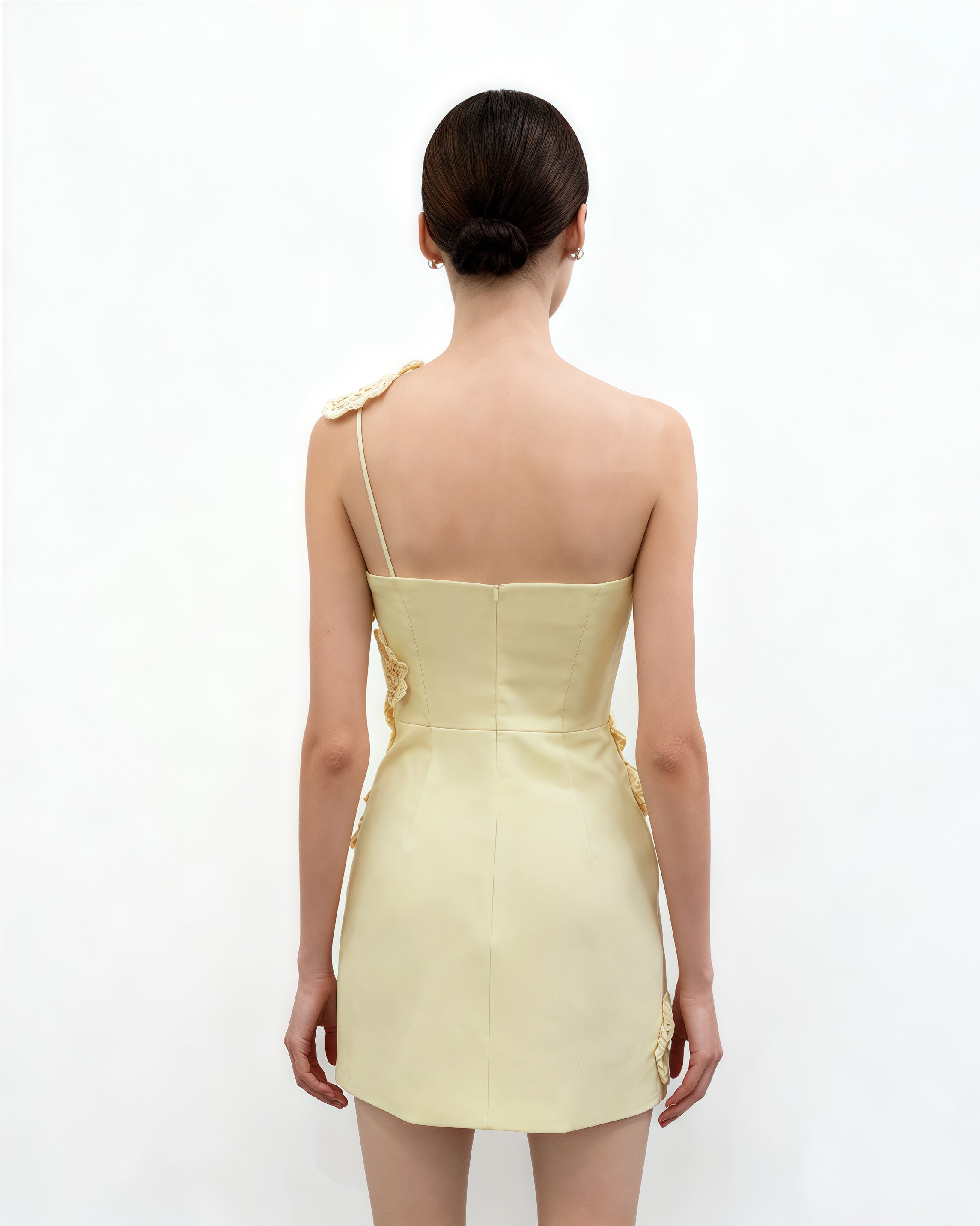 Crochet Floral Appliqu¨¦ Mini Dress - Yellow