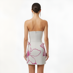 Mini Dress with Pink Floral Appliqu¨¦s - White/Pink