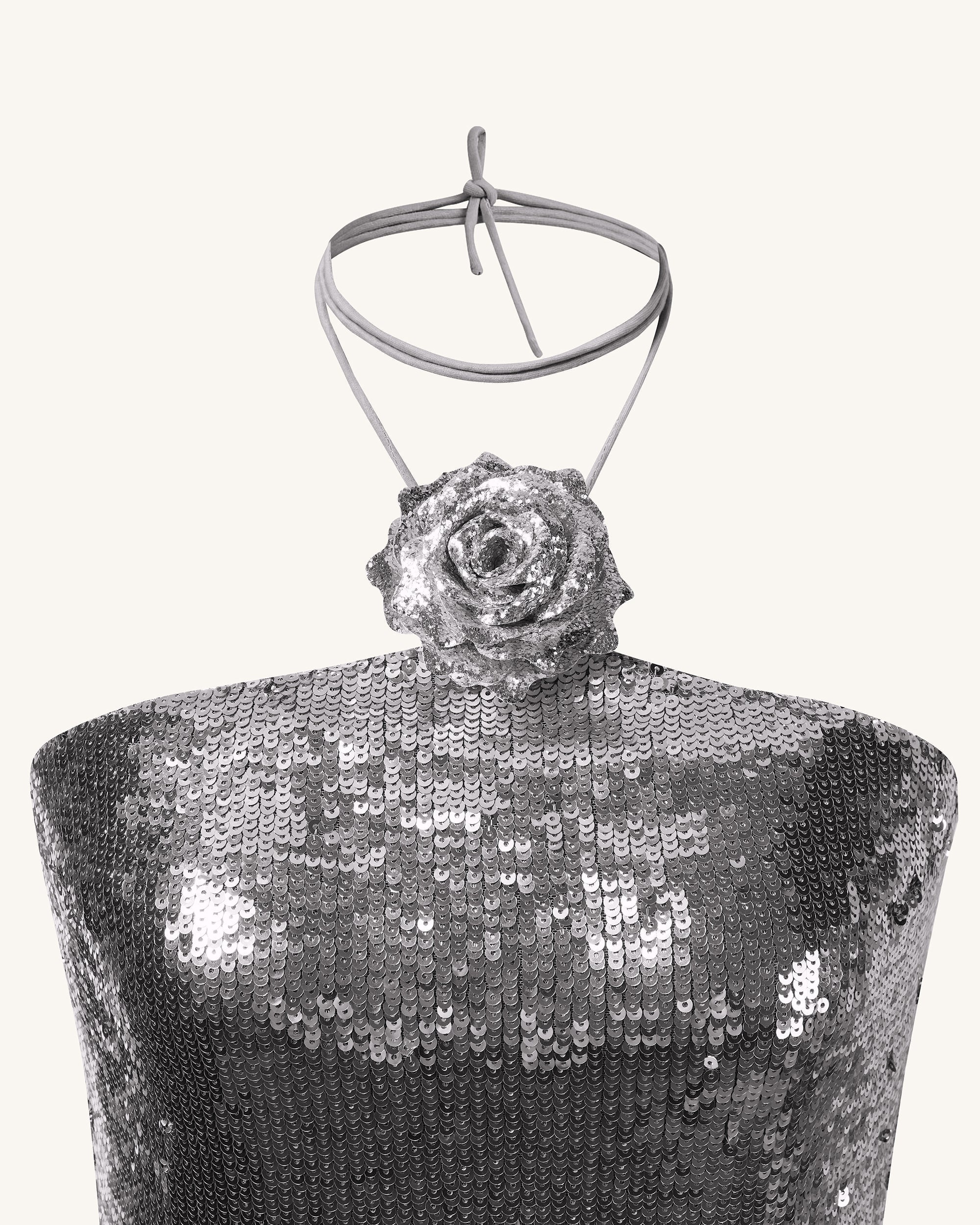 Burgundy Silver Sequinned Halter Mini Dress - Silver