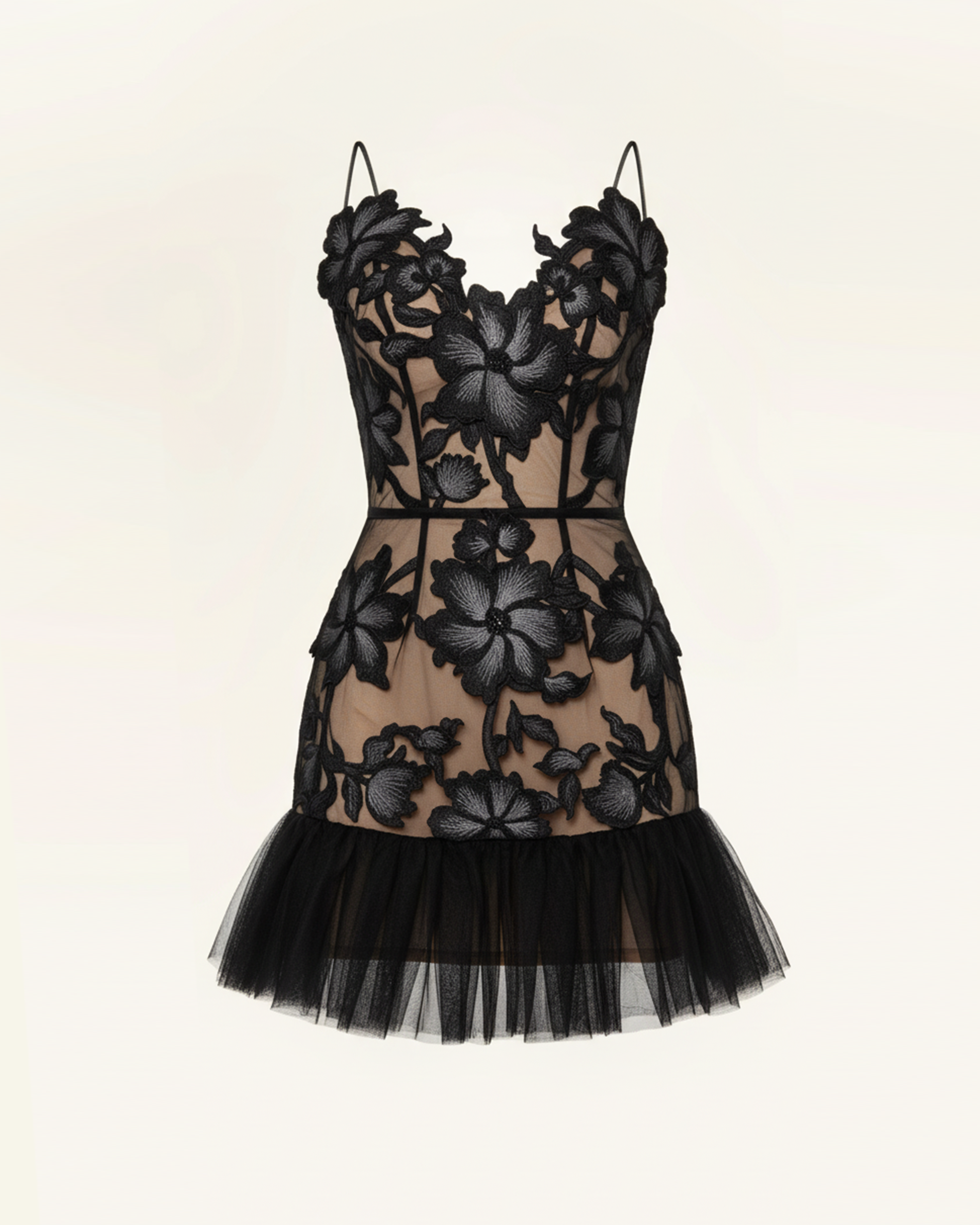 Floral Sling Mini Dress - Black