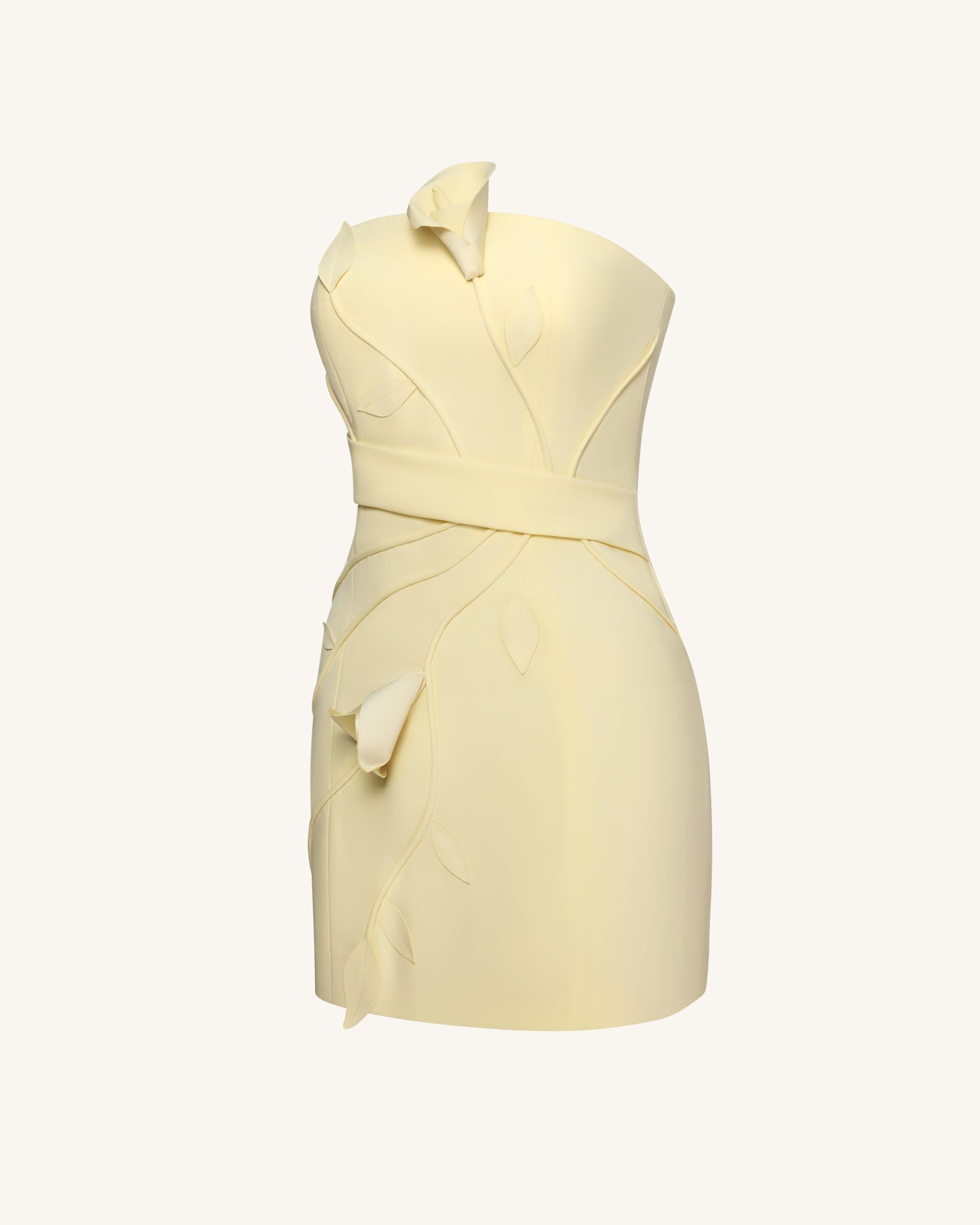 3D Floral Appliqu¨¦ Strapless Mini Dress - Yellow