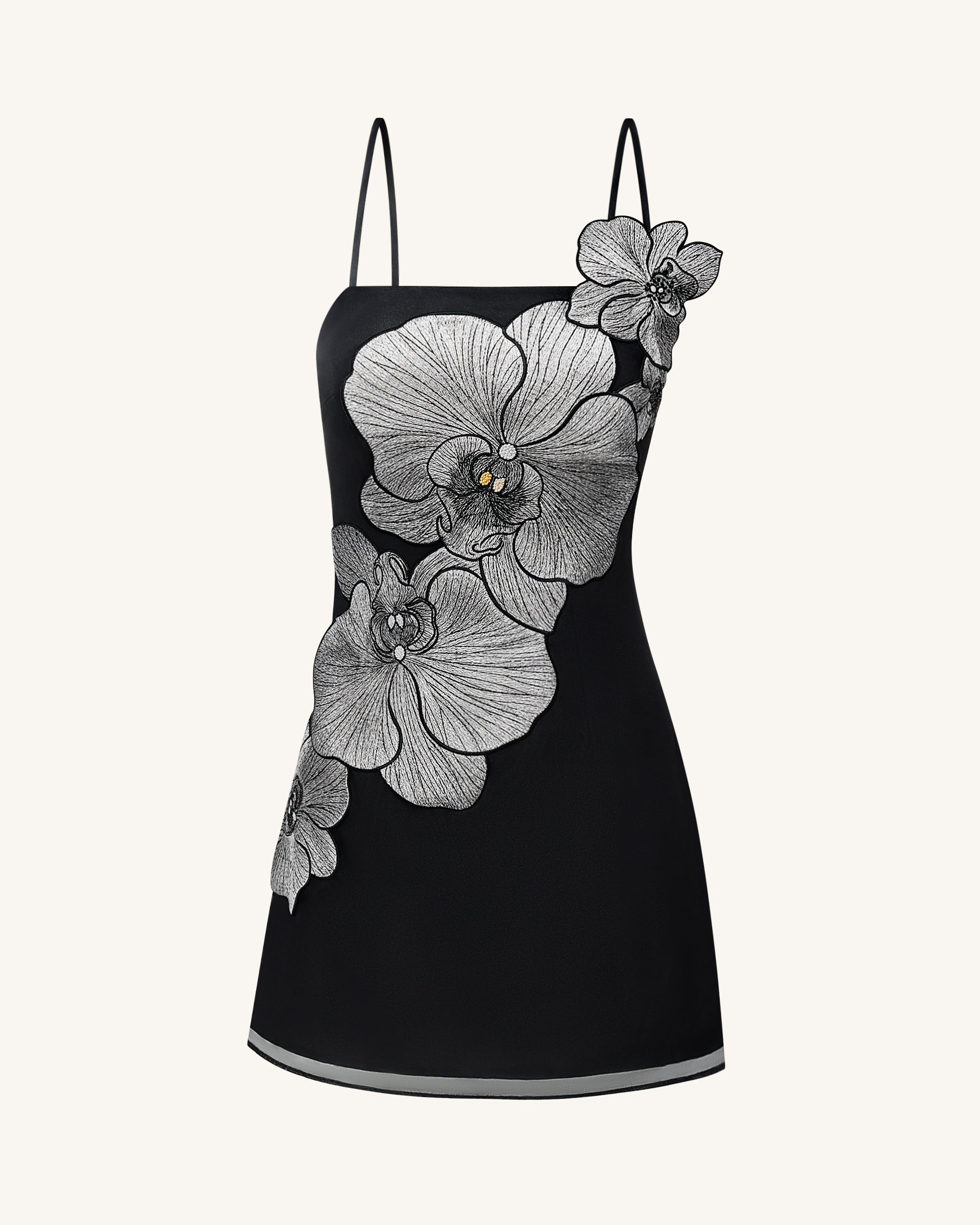 Orchid Appliqu¨¦ Mini Dress - Black/Silver
