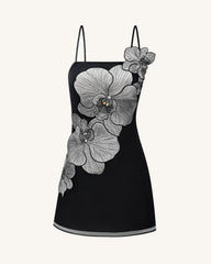 Orchid Appliqu¨¦ Mini Dress - Black/Silver