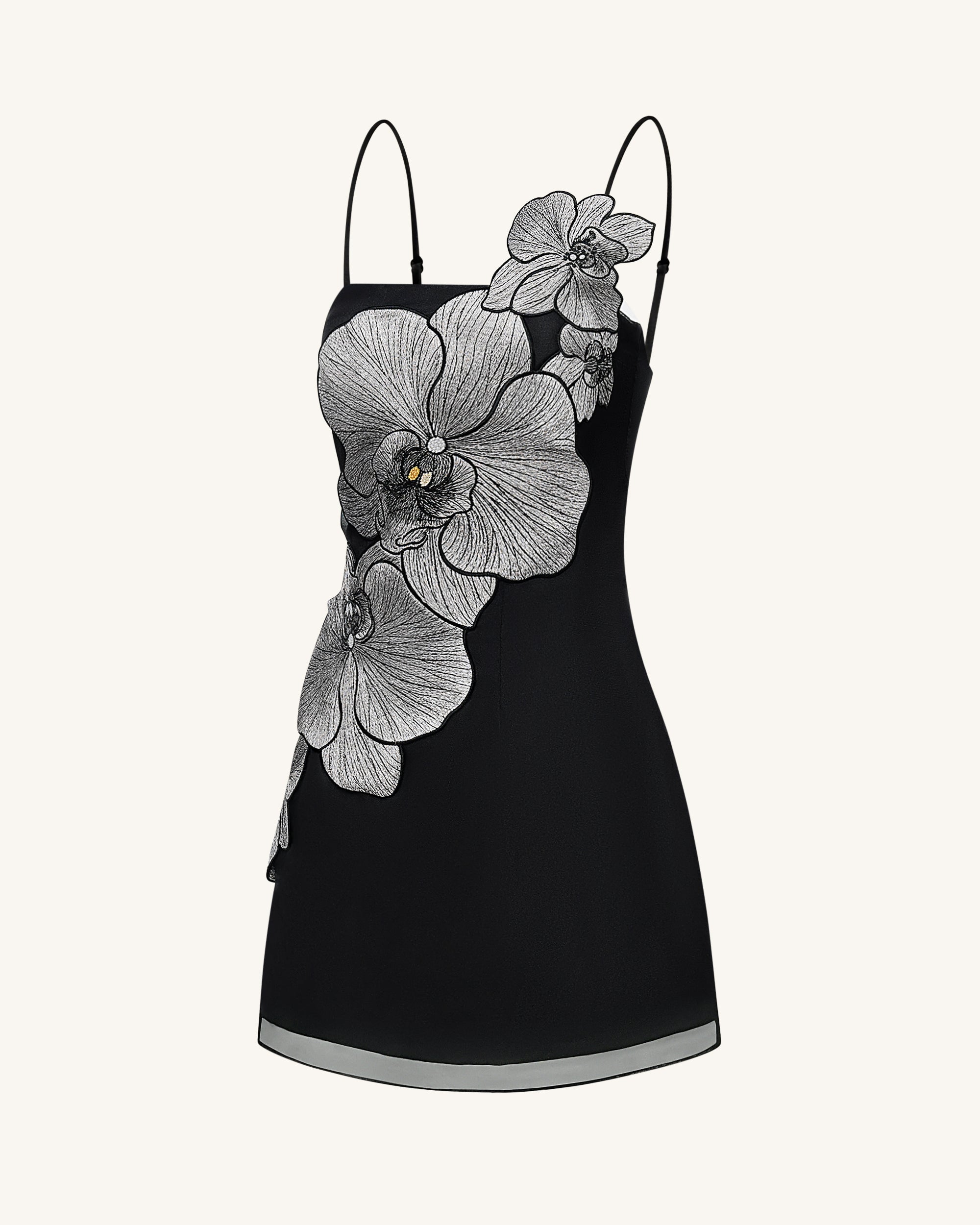 Orchid Appliqu¨¦ Mini Dress - Black/Silver