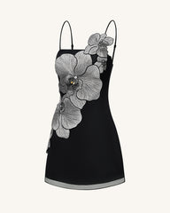 Orchid Appliqu¨¦ Mini Dress - Black/Silver