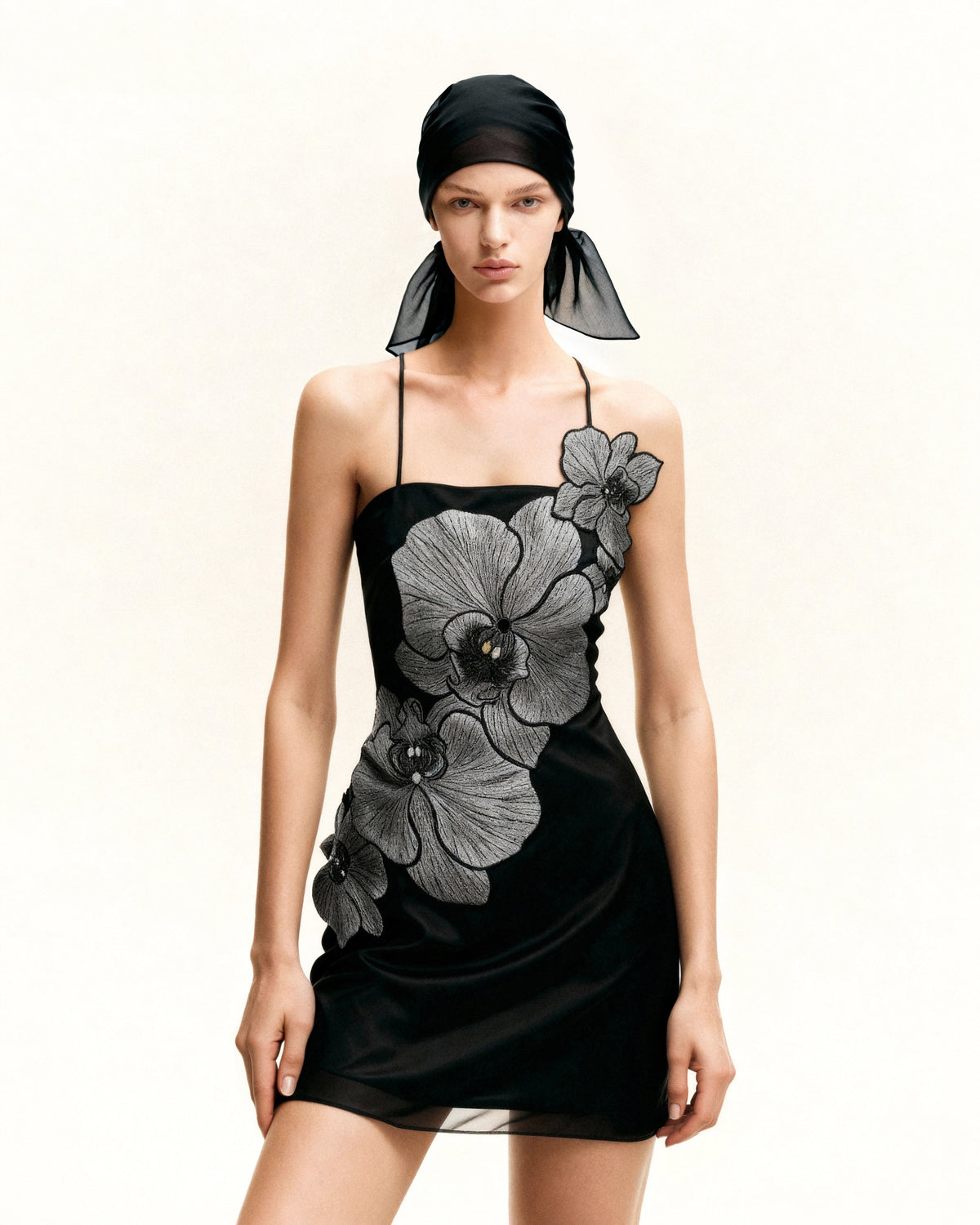 Orchid Appliqu¨¦ Mini Dress - Black/Silver