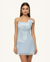 Orchid Appliqu¨¦ Mini Dress - Blue