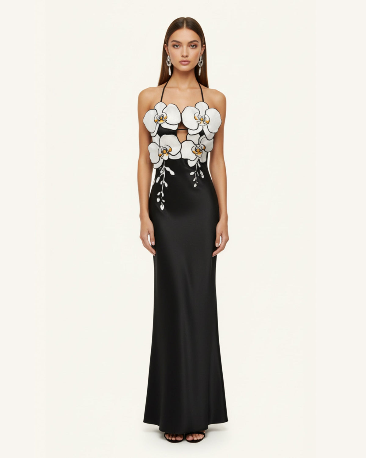 Orchid Embroidered Dress ¨C Black/White