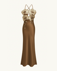 Orchid Embroidered Dress - Brown/Ivory