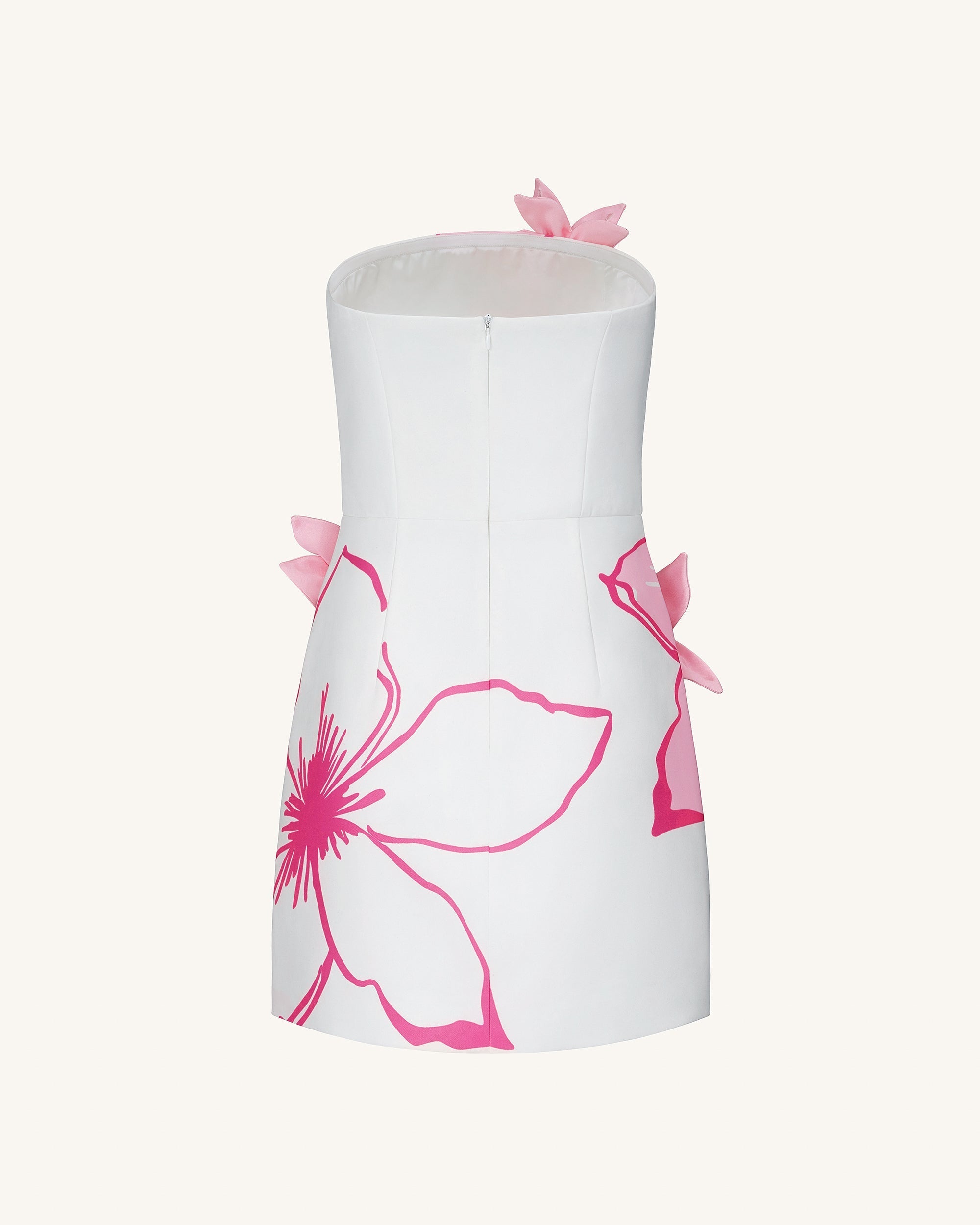 Mini Dress with Pink Floral Appliqu¨¦s - White/Pink