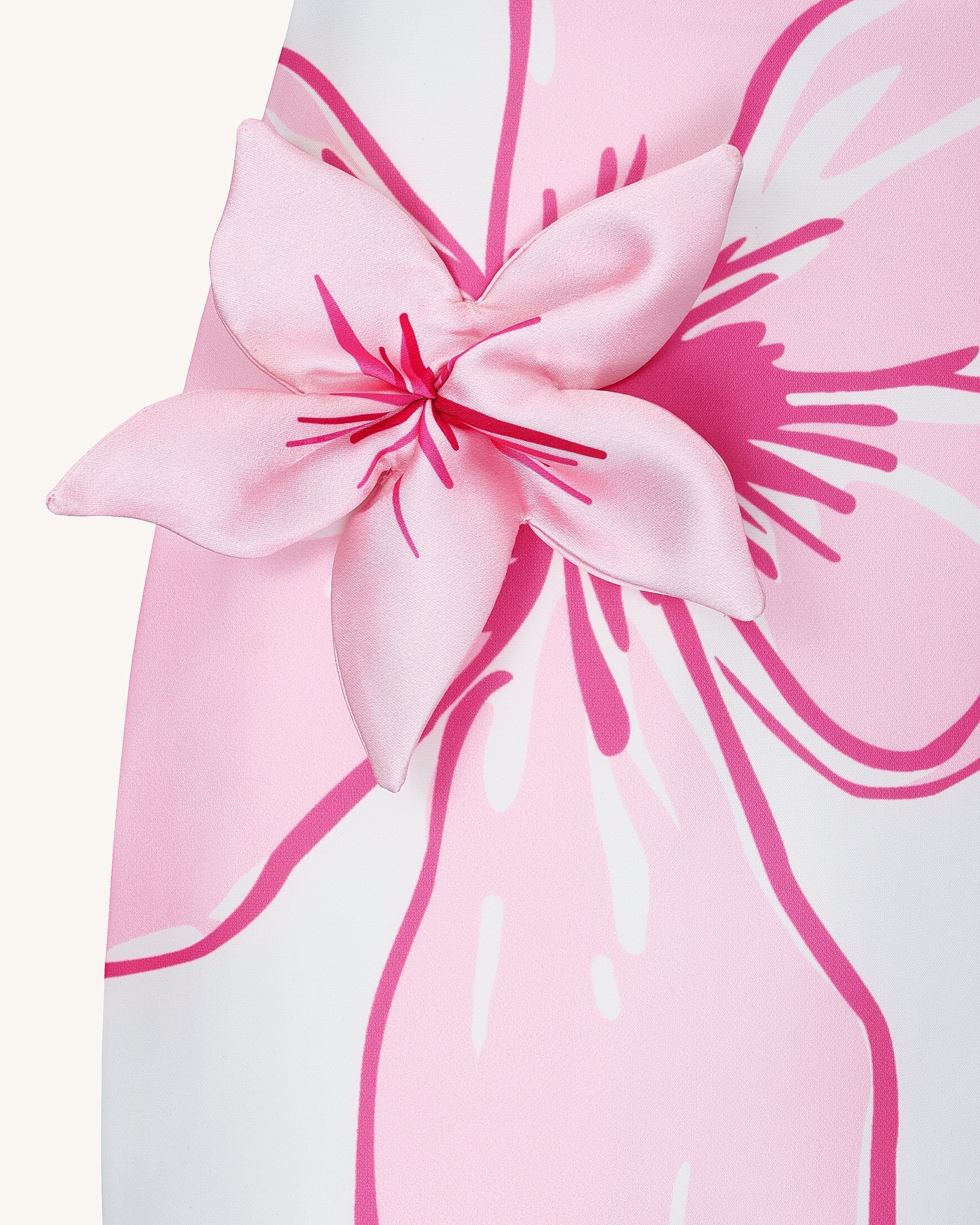 Mini Dress with Pink Floral Appliqu¨¦s - White/Pink