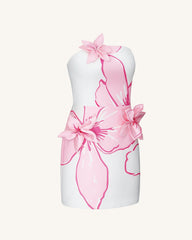 Mini Dress with Pink Floral Appliqu¨¦s - White/Pink