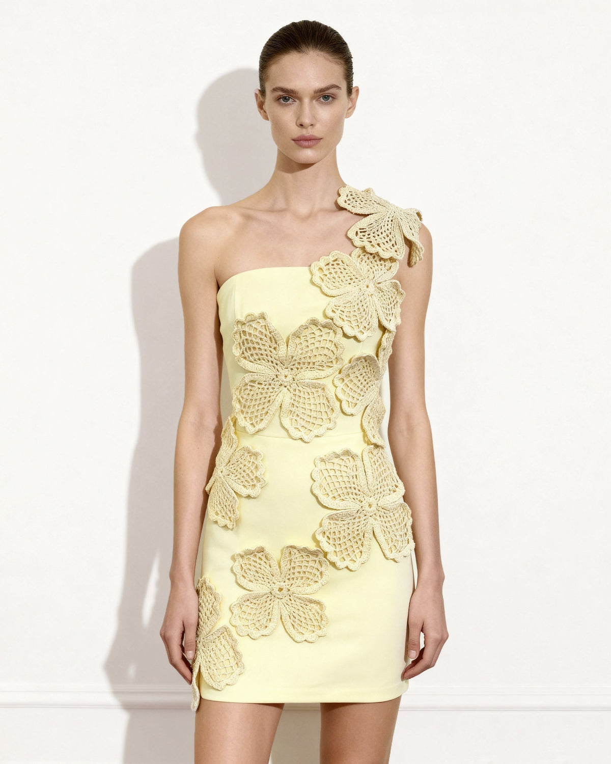 Crochet Floral Appliqu¨¦ Mini Dress - Yellow