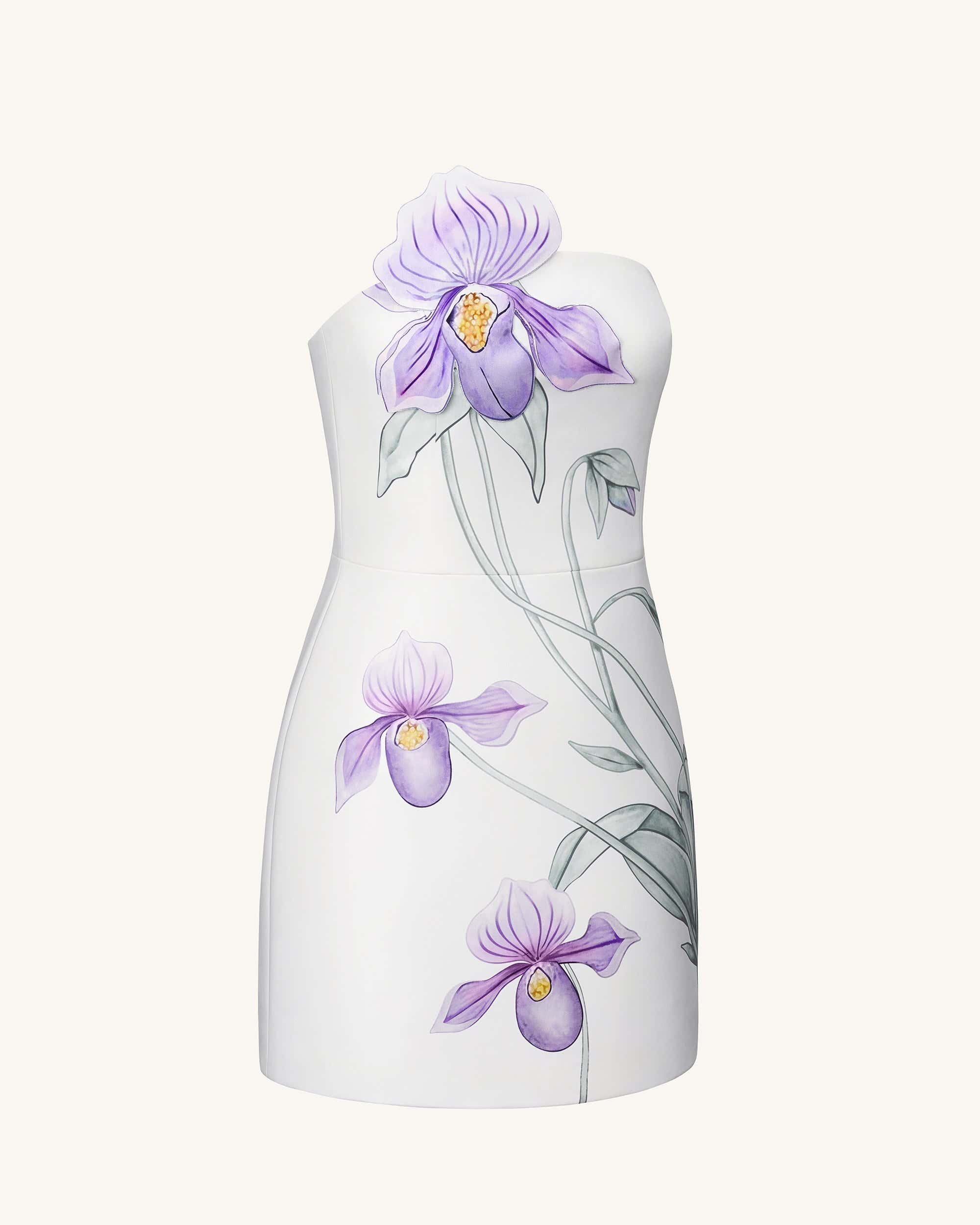 Slipper Orchid Appliqu¨¦ Mini Dress - White