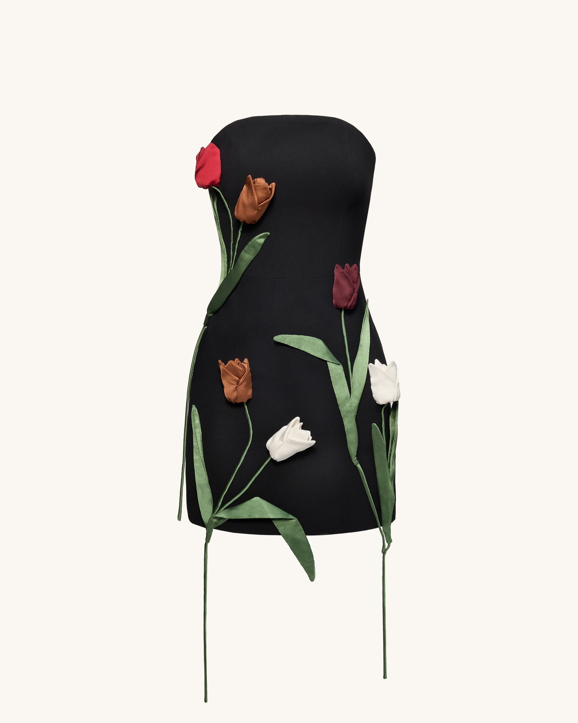 Tulip Appliqu¨¦ Strapless Dress - Black