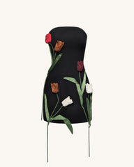 Tulip Appliqu¨¦ Strapless Dress - Black