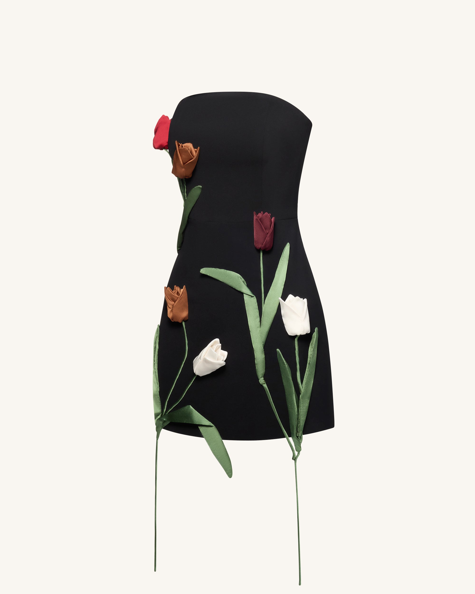 Tulip Appliqu¨¦ Strapless Dress - Black