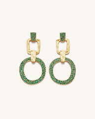 Geometrical Openwork Round Earrings - 18ct Gold Plated & Green Nano