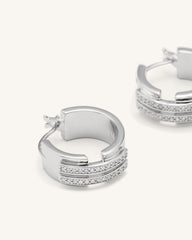 Hoop Earrings - 18ct White Gold Plated & White Zircon