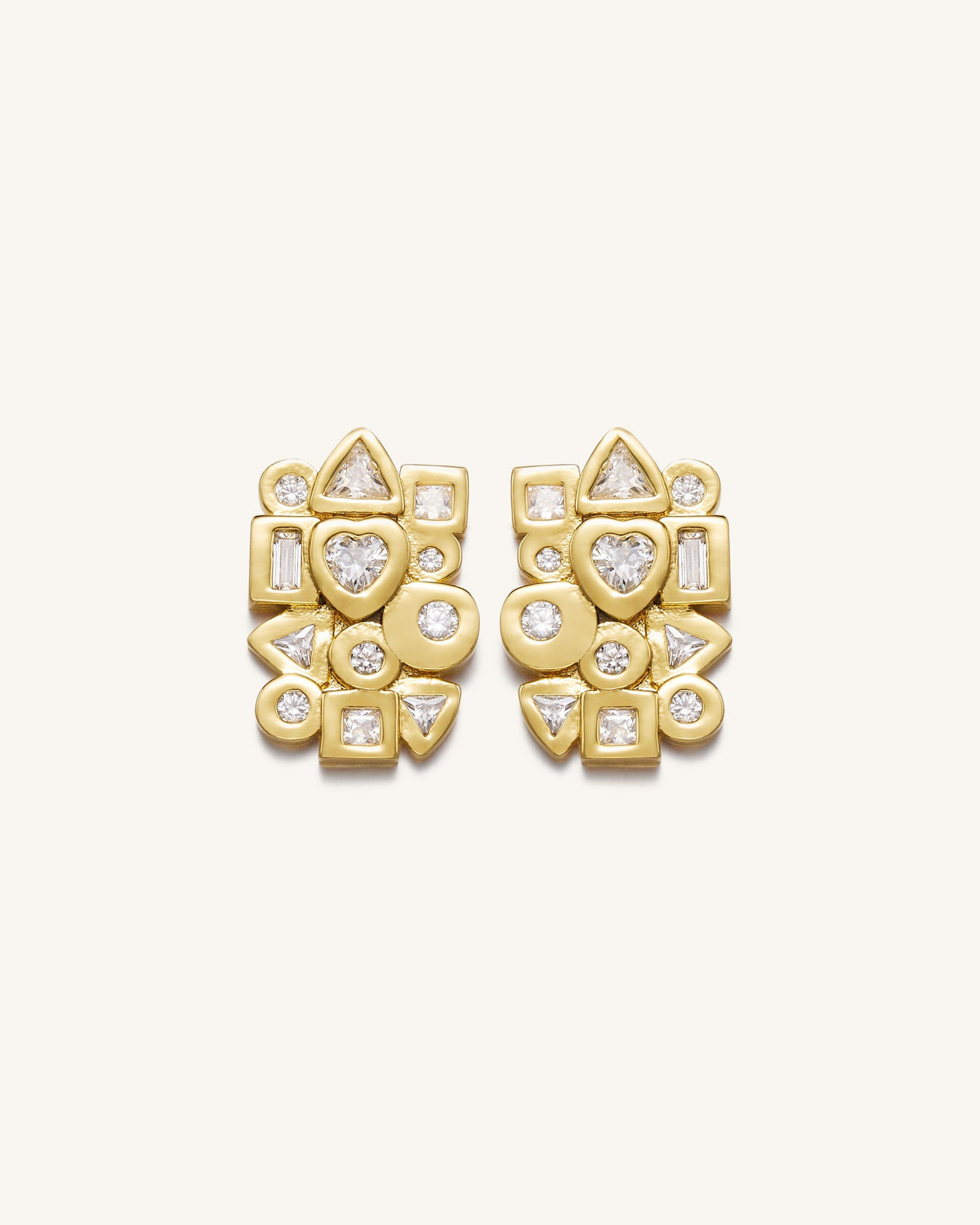 Geometrical Combination Earrings - 18ct Gold Plated & White Zircon