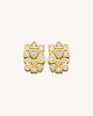 Geometrical Combination Earrings - 18ct Gold Plated & White Zircon