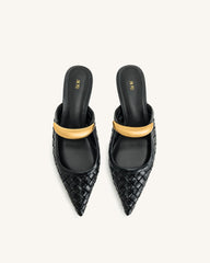 Helena Weave  Pierced Mules - Black