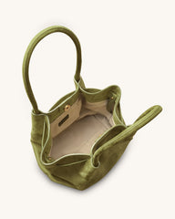 Hana Column Faux Suede Tote Bag - Olive Green