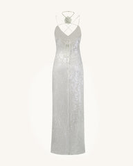 Heisey White Sequinned Rosette Maxi Dress - White