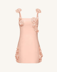 Elaina Pink Rosette Applique Mini Dress - Apricot