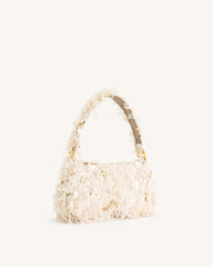 Eva Faux Fur And Sequin Mini Shoulder Bag - Beige