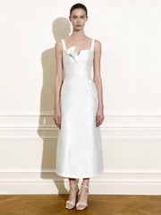 3D Vine-Appliqu¨¦ Asymmetric Sweetheart Gown - White