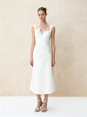 3D Vine-Appliqu¨¦ Asymmetric Sweetheart Gown - White