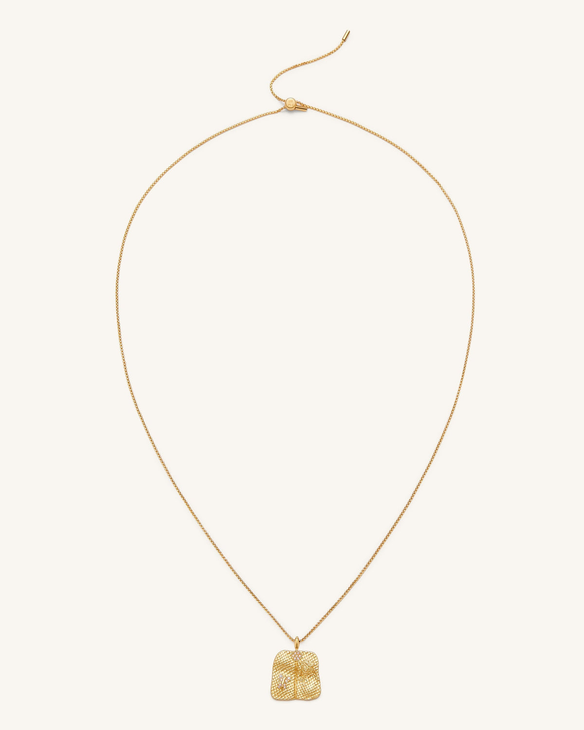 Plantain Fan Pendant Necklace - 18ct Gold Plated & White Zircon