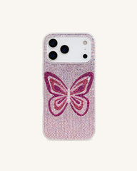 Butterfly Rhinestone Phone Case - Pink