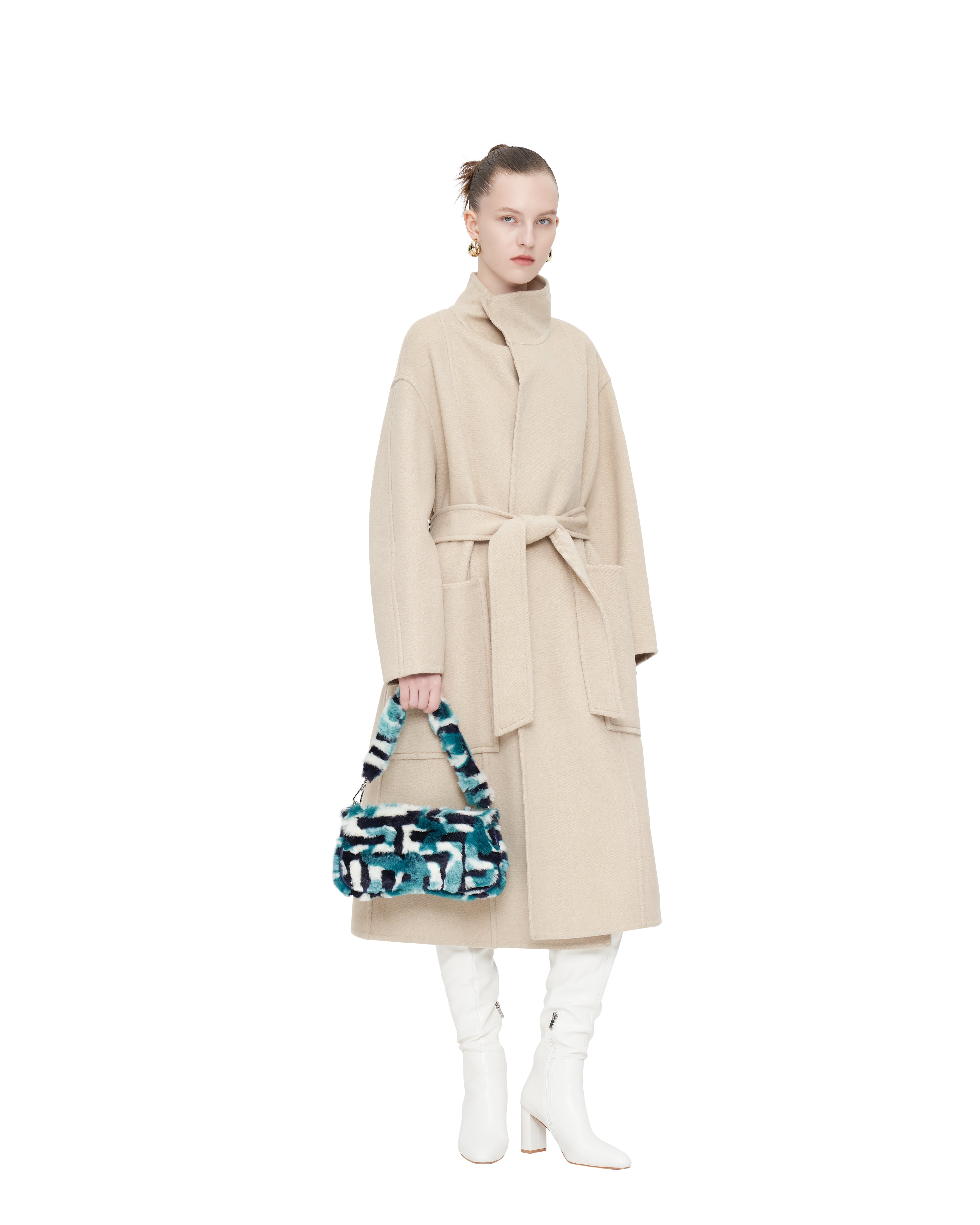Eva Faux Fur Fabric Shoulder Bag - Peacock Blue