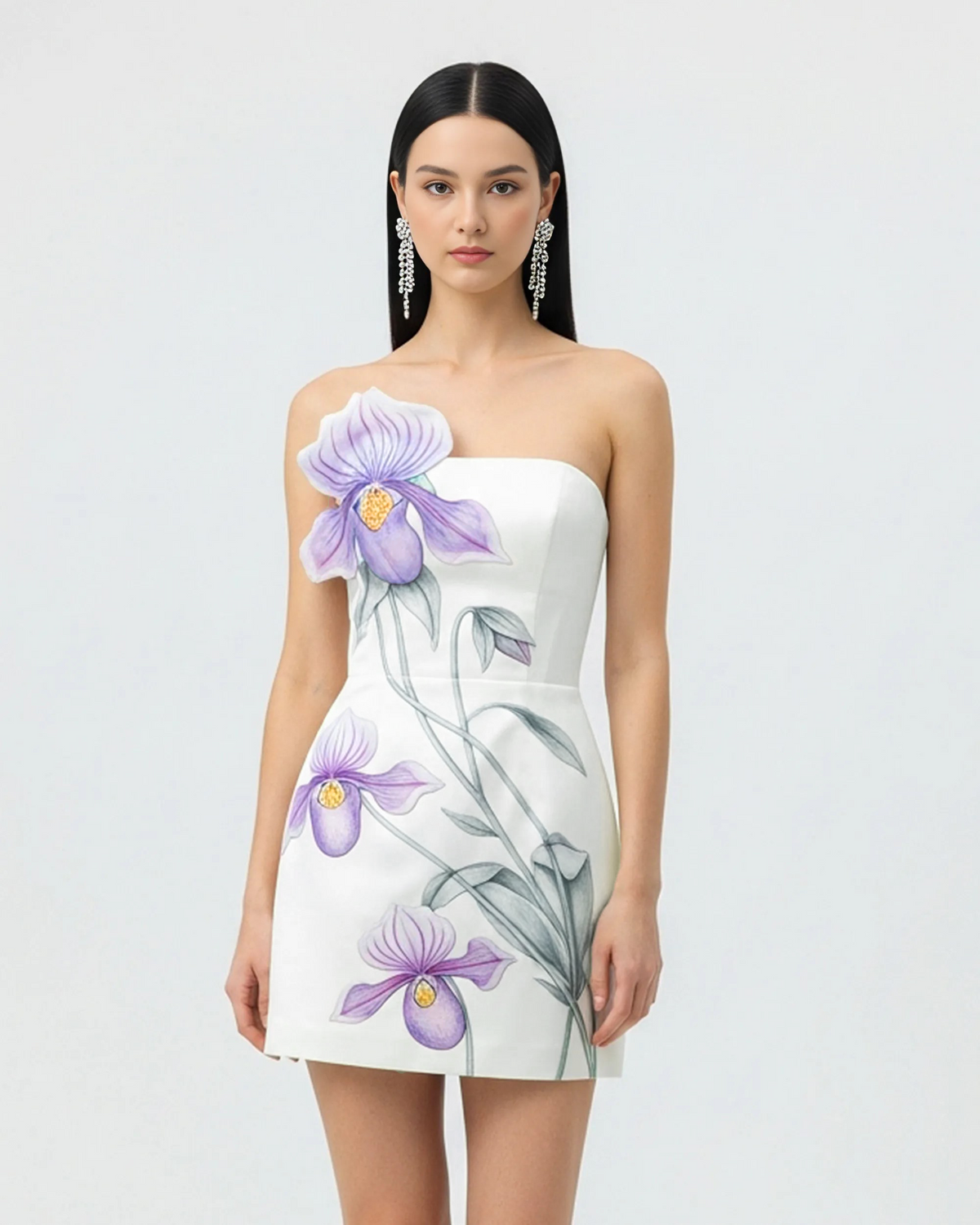 Slipper Orchid Appliqu¨¦ Mini Dress - White