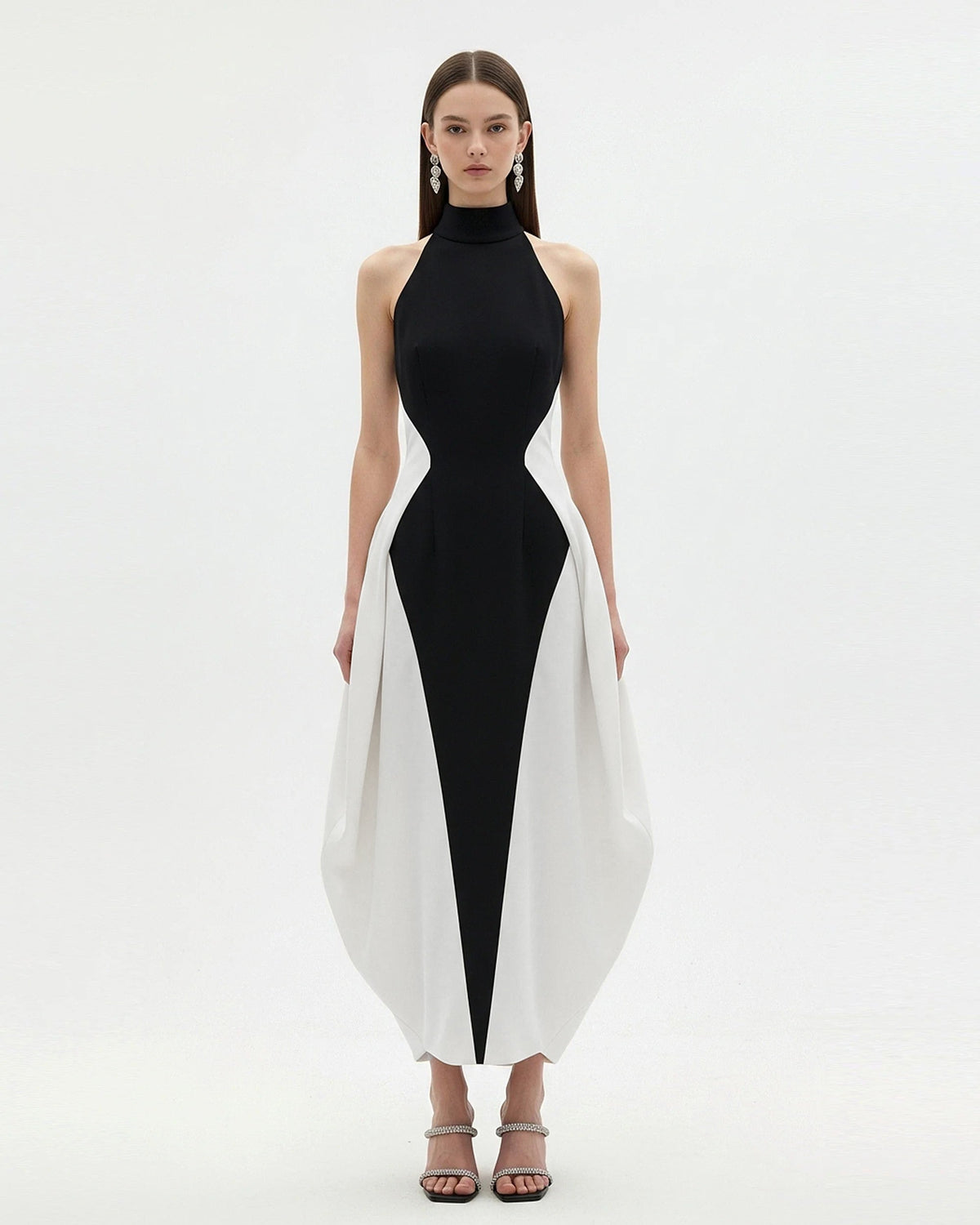 Monochrome Paneled Maxi Dress ¨C Black