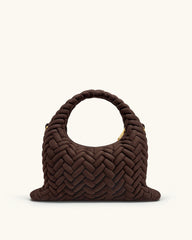 Cora Faux Suede Quilting Handle Bag - Dark Brown