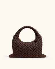 Cora Faux Suede Quilting Handle Bag - Dark Brown